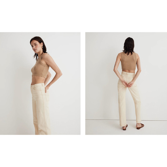 Madewell Crewneck Crop Tank Womens XL Extra Large Seed Khaki Waffle Knit Fitted - Picture 14 of 15